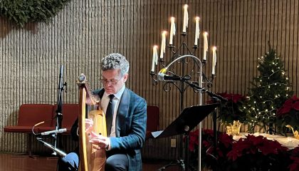 Candelabra with man playing the harp