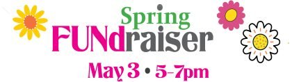 Spring FUNdraiser headline with flowers in pink and green colors