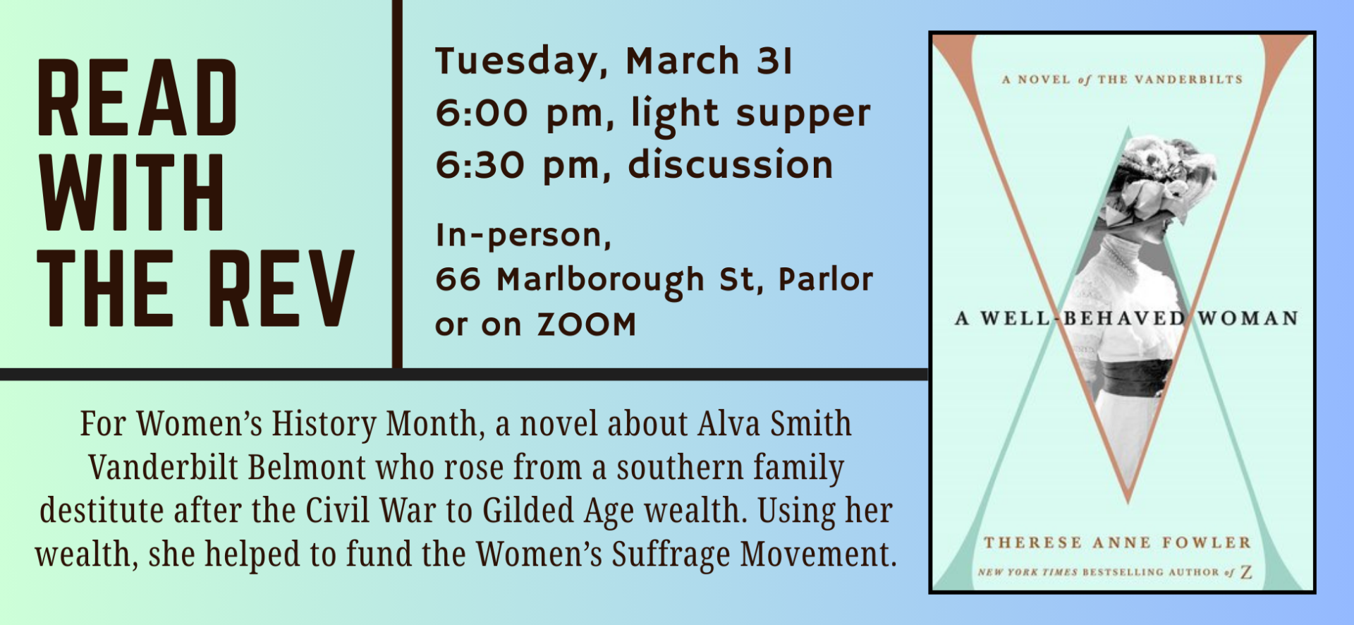 Read with the Rev March:  A Well-behaved Woman by Therese Anne Fowler